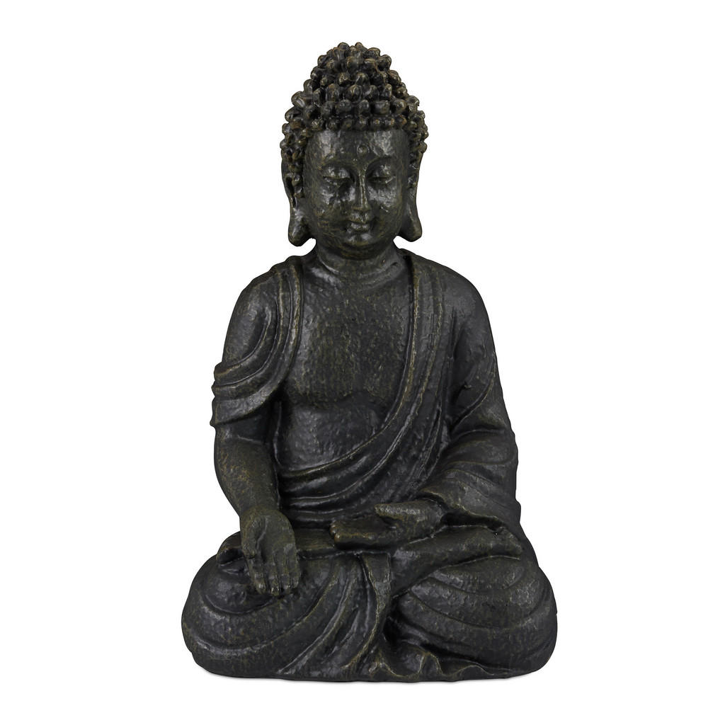 Relaxdays SOŠKA Tmavě šedá Buddha v meditaci polyresin 18 cm