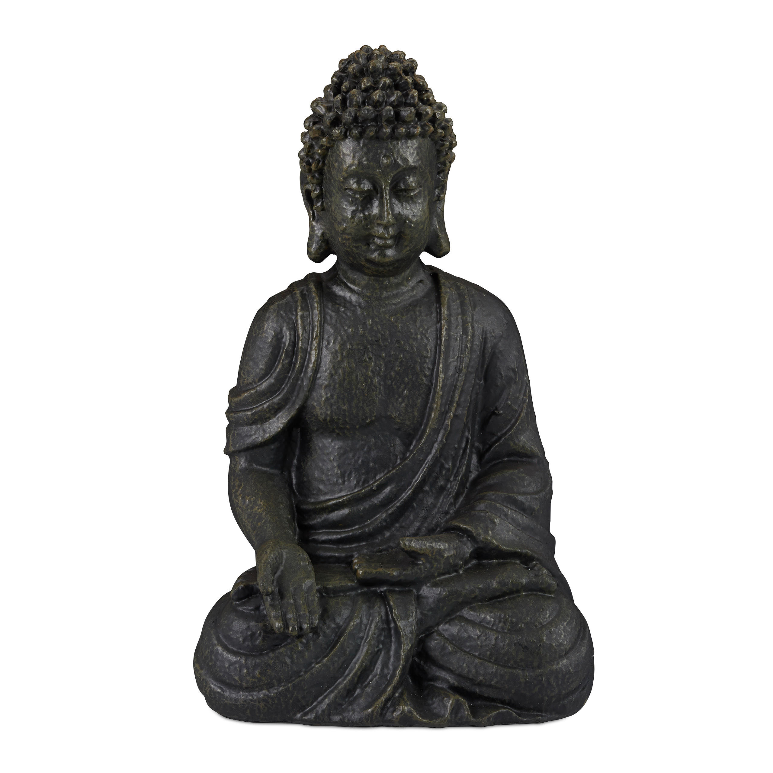 BUDDHAFIGUR - Anthrazit, Kunststoff (10/18/8cm) - Relaxdays