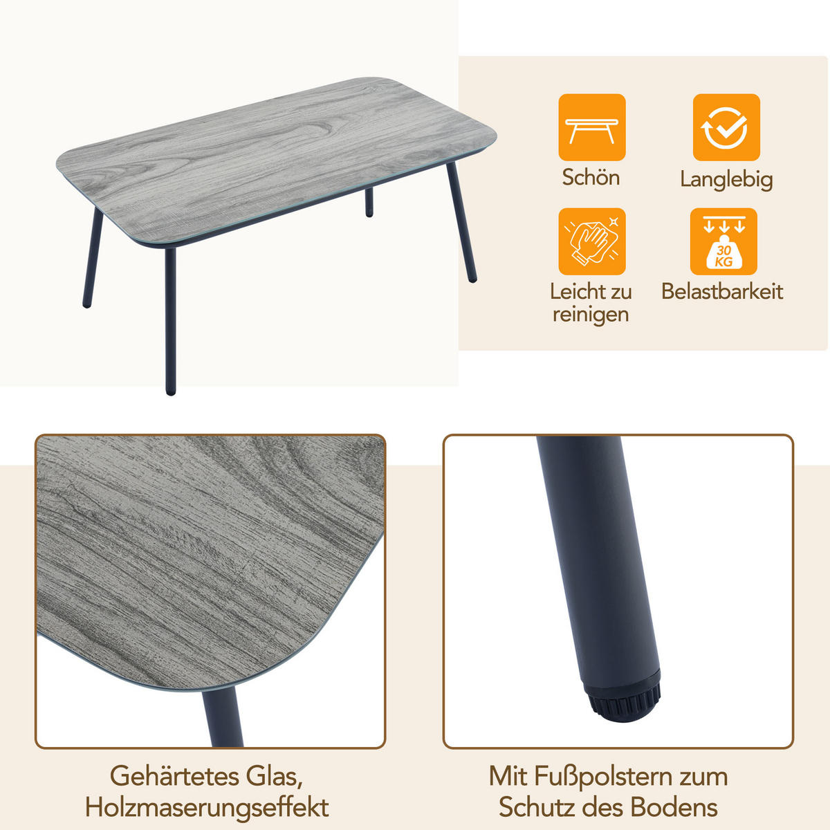 GARTENSET 7-Sitzer Grau PE-Rattan Mit Waschbaren Kissen - Grau, Metall - FLIEKS