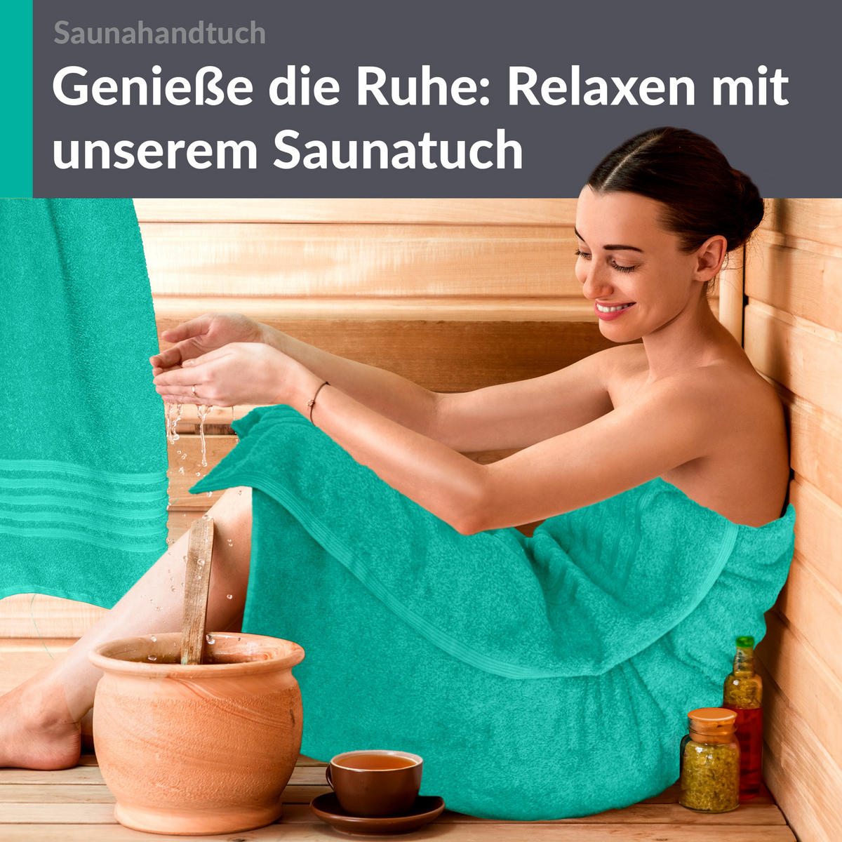 SAUNATUCH 80x200 cm 2er Set London Meeres Türkis - Hellgrün, Textil (80/200cm) - Lashuma