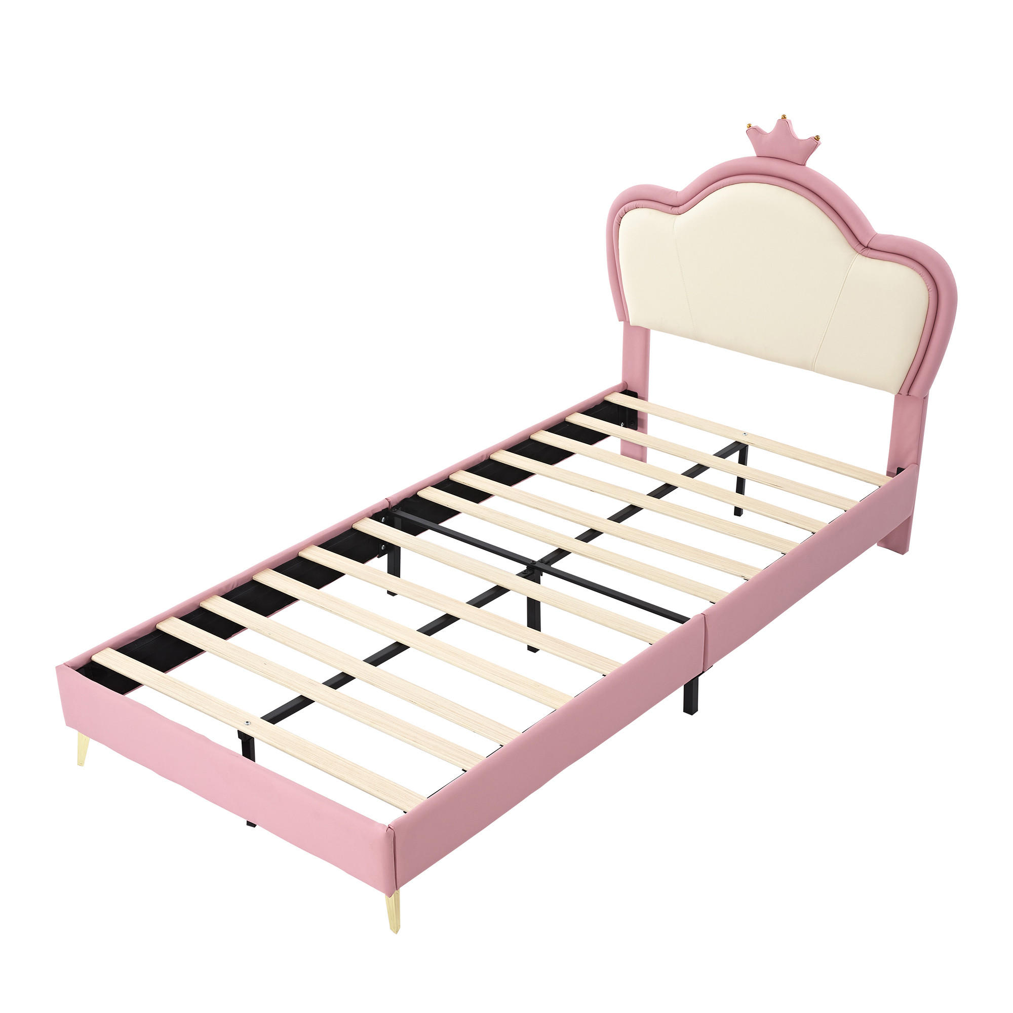 POLSTERBETT 90/200 cm DE-02286, in Rosa, mit Kronen-Kopfteil und weichen Schutzkanten - Pink, Holz (90/200cm) - ComfortXL