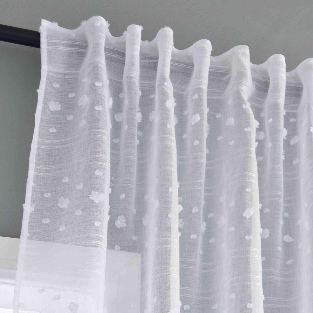 GARDINE LEINEN HxB 245x145 cm Natur Pompom - Weiß, Textil (145/245cm) - Gardinenbox