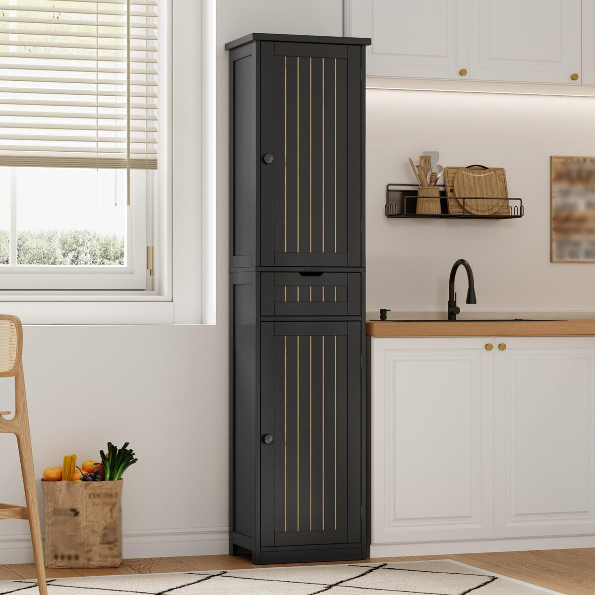 GESCHIRRSCHRANK 170 cm MDF Schwarz mit 2 Türen und verstellbaren Böden - Schwarz, Holzwerkstoff (30/170/40cm) - Korfee