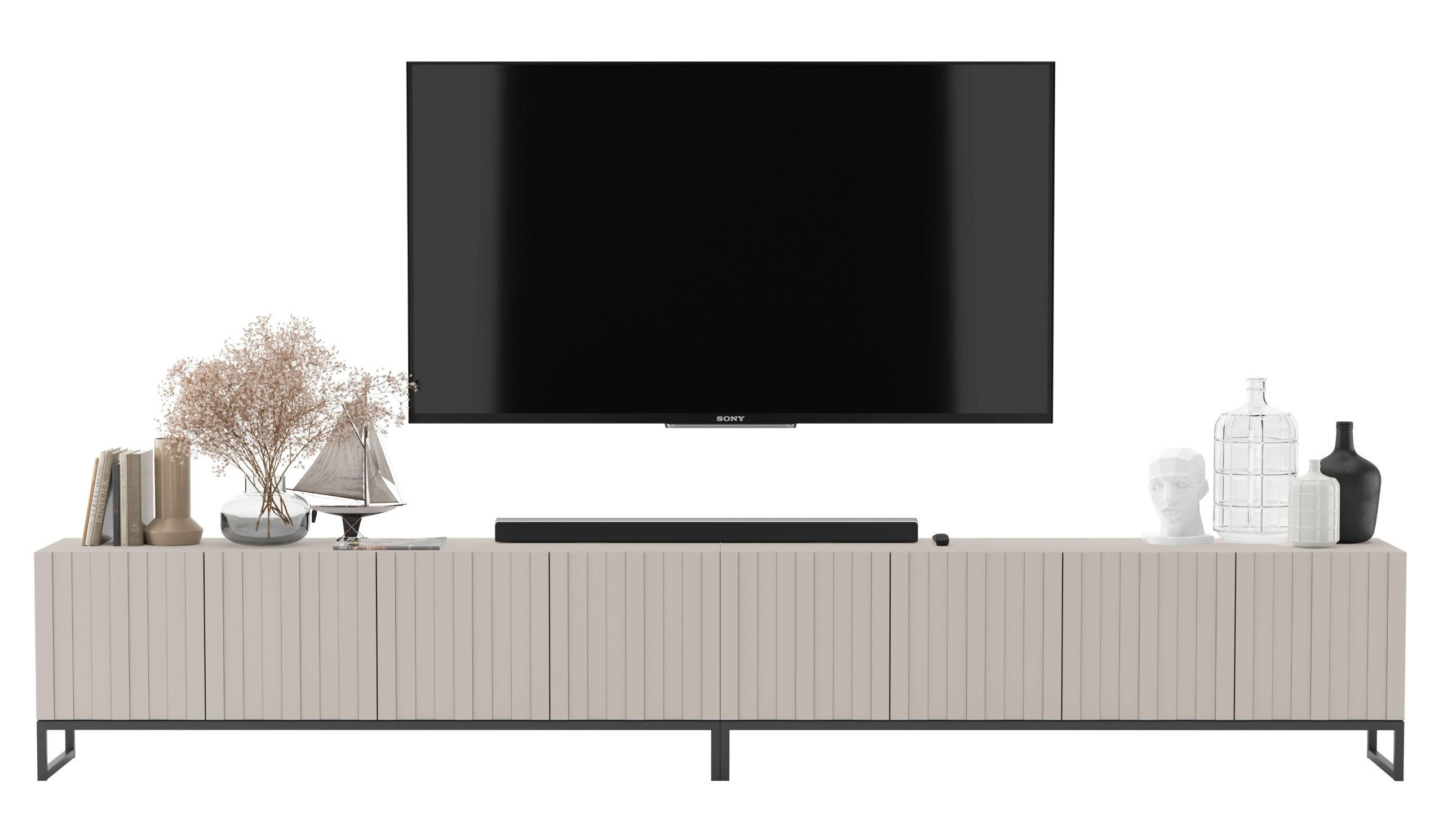 TV-LOWBOARD 2er-Set Elpis Kaschmir matt mit schwarzem Metallrahmen 150 cm - Kaschmir, Holzwerkstoff (300/51.5/36.5cm) - Meble Lindner