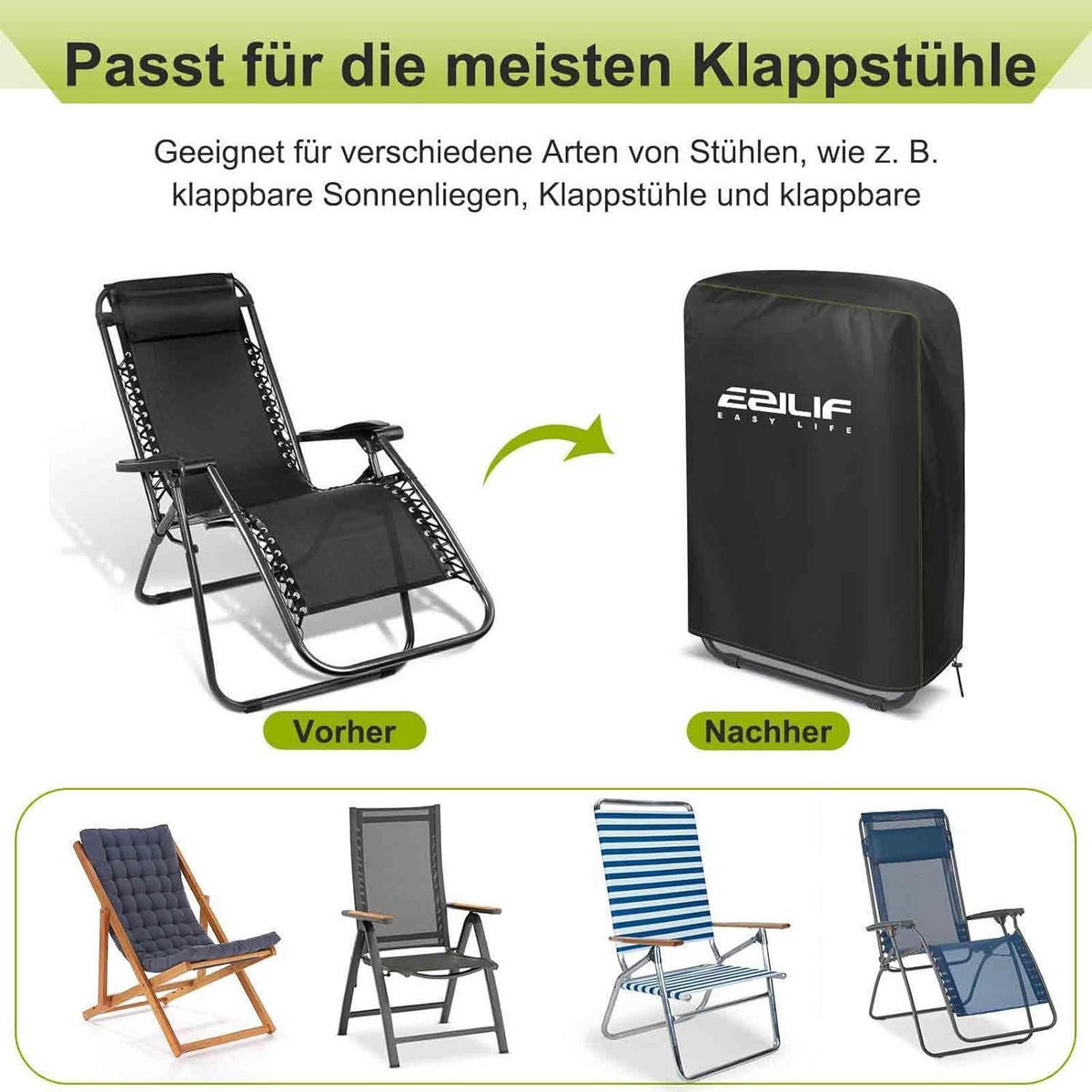 SCHUTZHÜLLE für Klappstühle 2er-Set 70 x 110 cm Kunststoff - Schwarz, Kunststoff (70/110/30cm)
