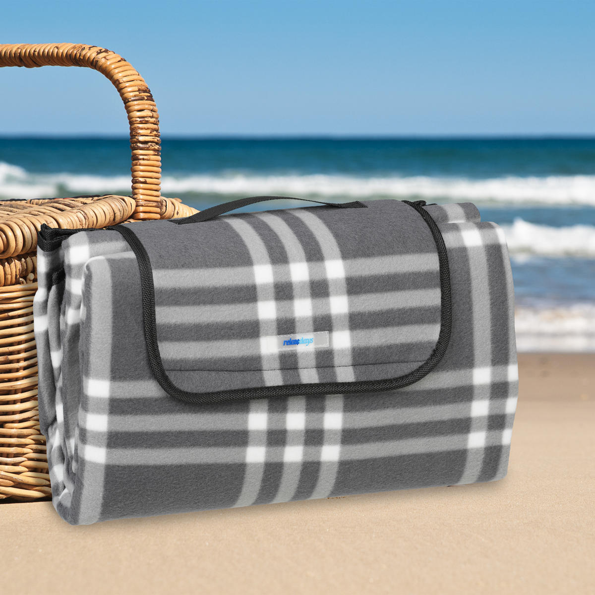 PICKNICKDECKE - Grau, Textil/Metall (200/200cm) - Relaxdays