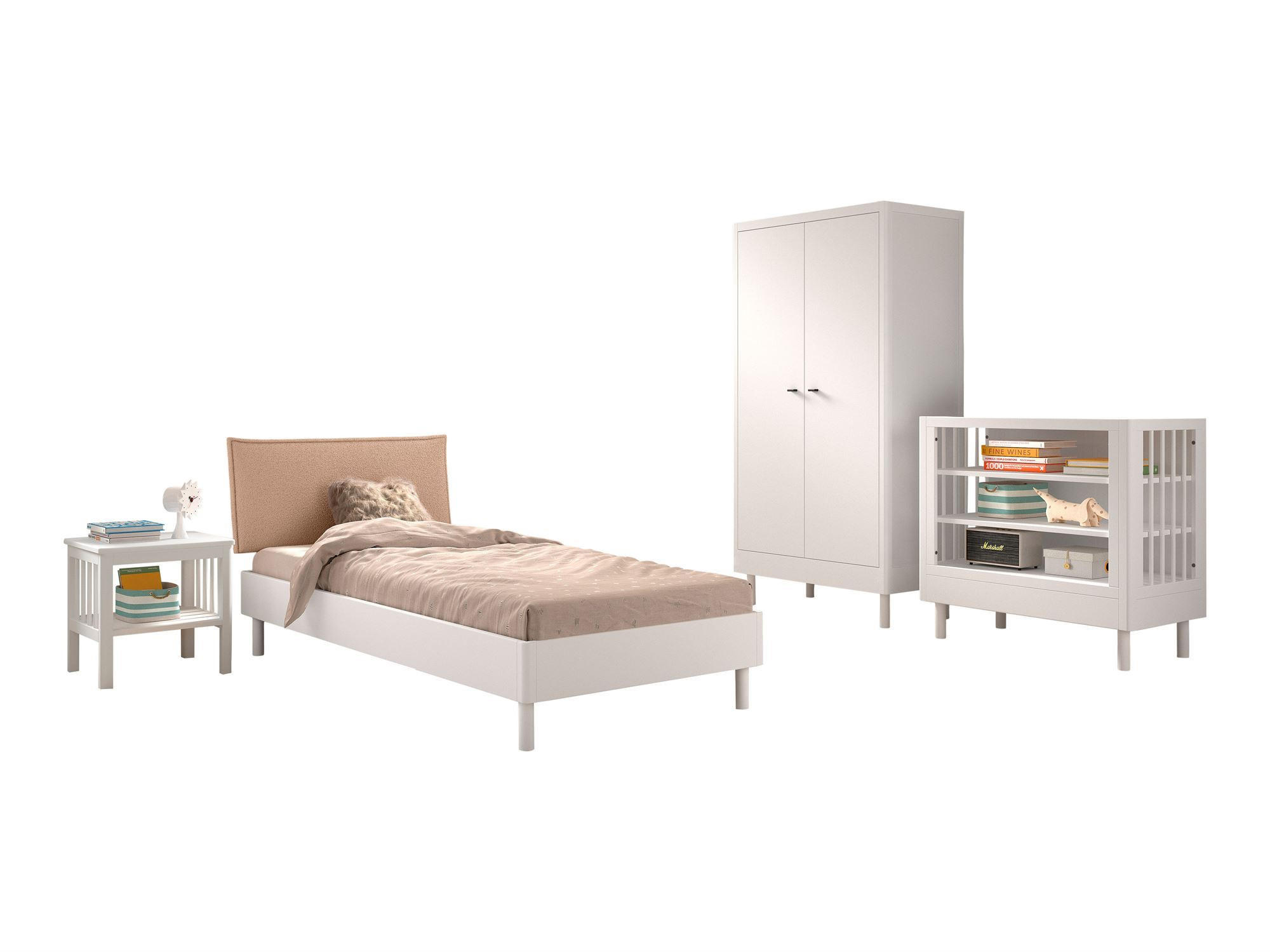 JUGENDZIMMER SET 90x200 Keeley Buche Weiß Holz Regal Komfort Stabil - Weiß, Holz (55/180/100cm) - 58aufmkessel