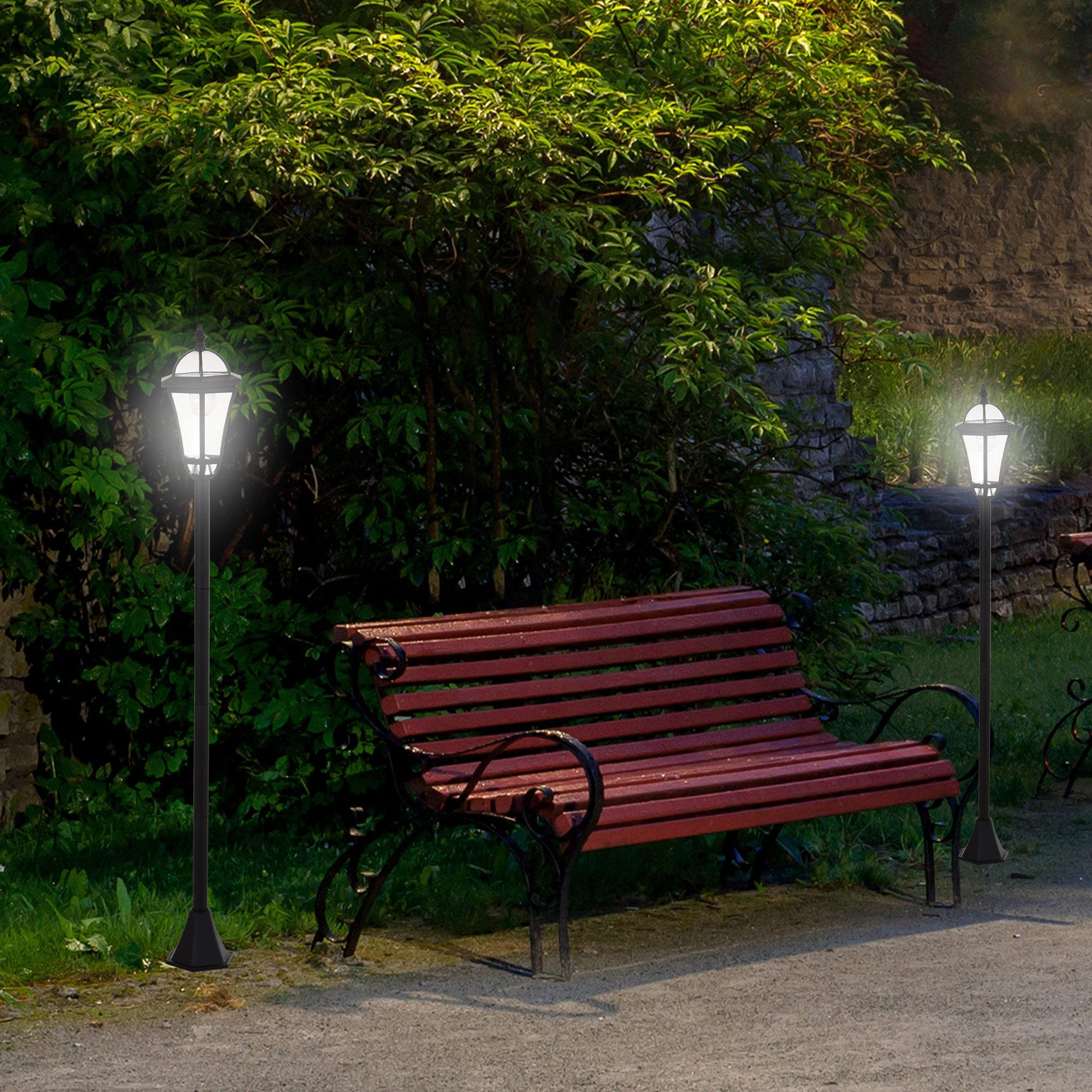 SOLAR Gartenlaterne 2er Set LED Laterne Gartenleuchte 6 Stdn. ABS H129cm - Schwarz, Kunststoff (18.5/18.5/129cm) - Outsunny