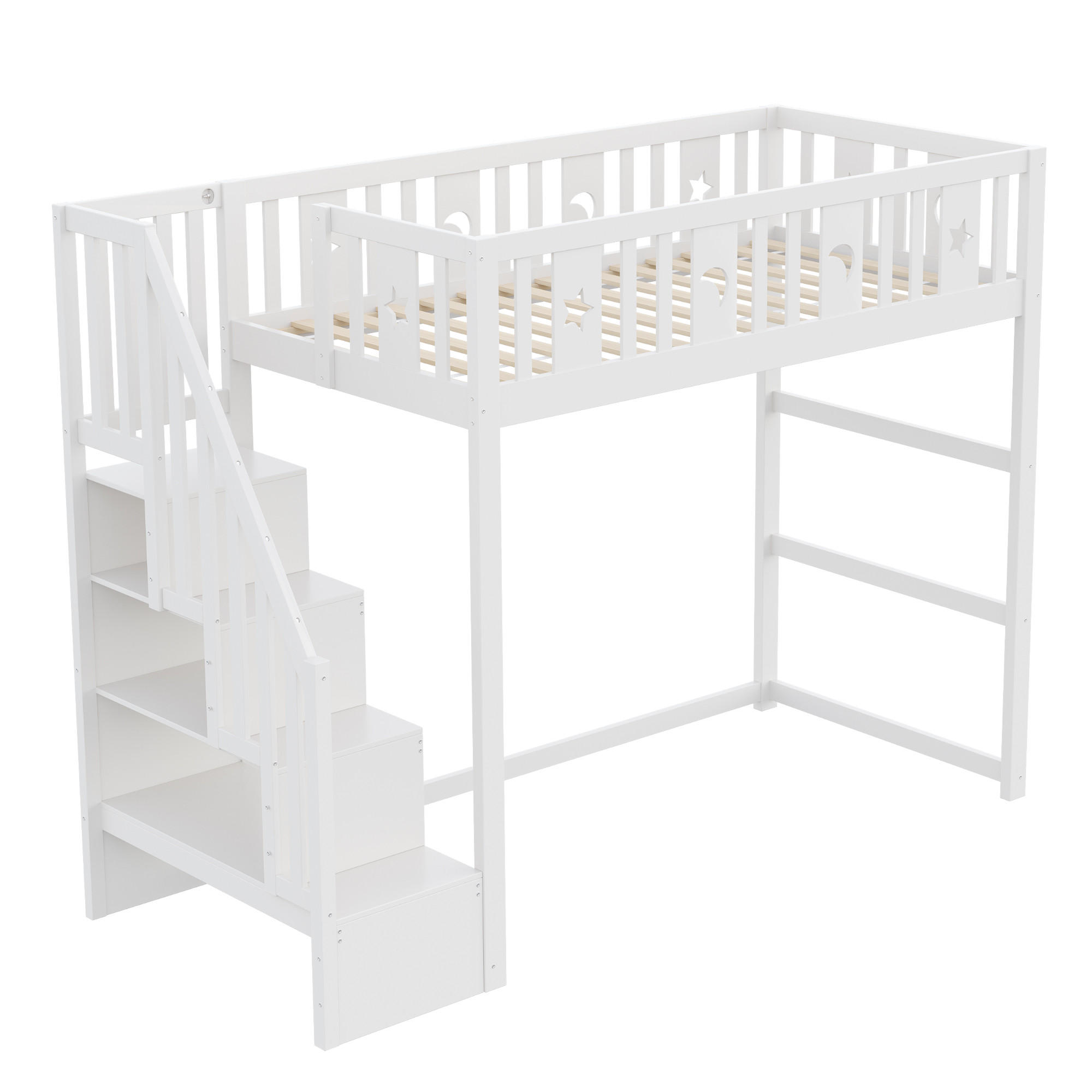 HOCHBETT 90/200 cm DE-01418, in Weiß, mit Treppe und Sicherheitsgeländer - Weiß, Holz (90/200cm) - ComfortXL