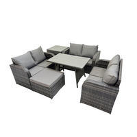 GARTENMÖBELSET mit ESSTISCH,SOFA Polyrattan 7-Sitzer - Dunkelgrau/Grau, Glas/Kunststoff - Fimous