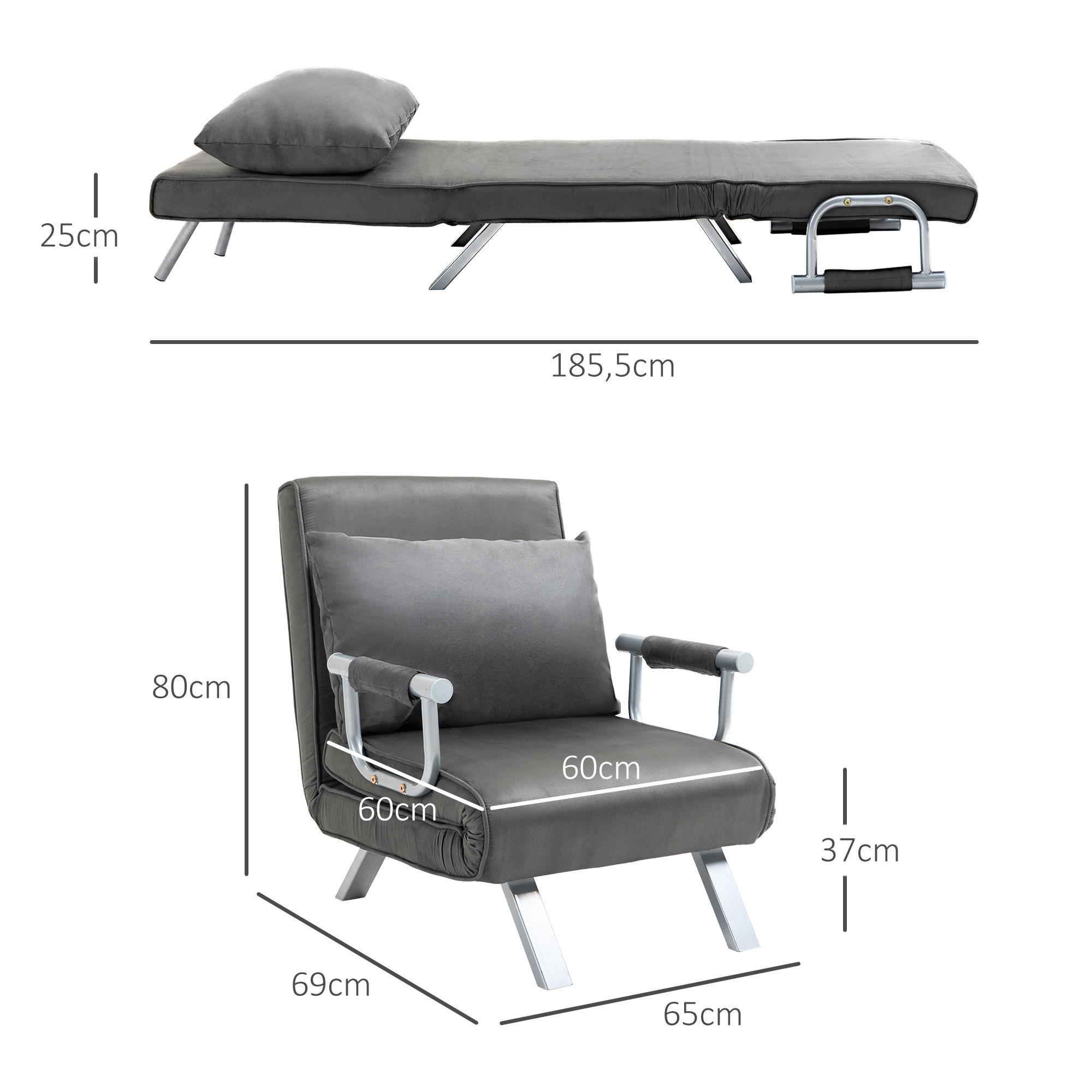 Thumbnail - Homcom Schlafsessel,, Grau, Kunststoff, 69x80x65 cm, Wohnzimmer, Sessel, Schlafsessel