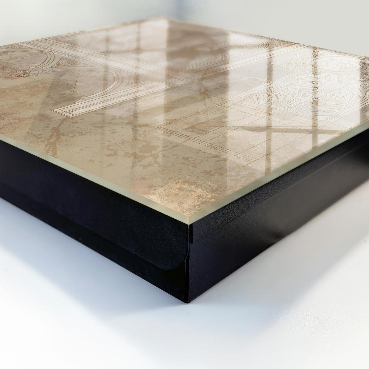 SCHLÜSSELBOX Schwarz 30x30 cm- Türöffnung nach rechts - Alte Architektur - Beige, Metall (30/30/5cm) - TULUP