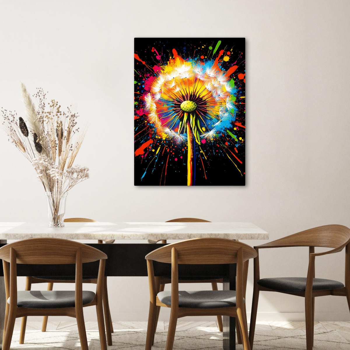 LEINWANDBILD Löwenzahn - Graffiti - Farbenfroh - Blumen - Natur 60x80 cm - Multicolor, Textil (60/80cm) - MuchoWow