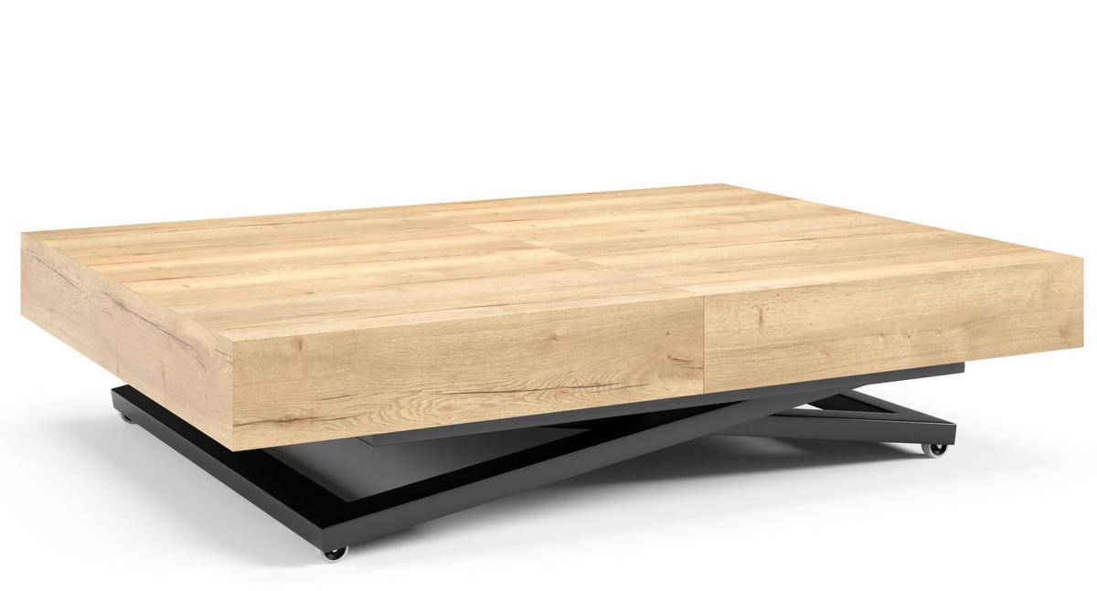 ESSTISCH UND COUCHTISCH IN EINEM Elano Halifax Eiche - Hellbraun/Schwarz, Holz/Metall (80/200/80cm) - S-Style Möbel