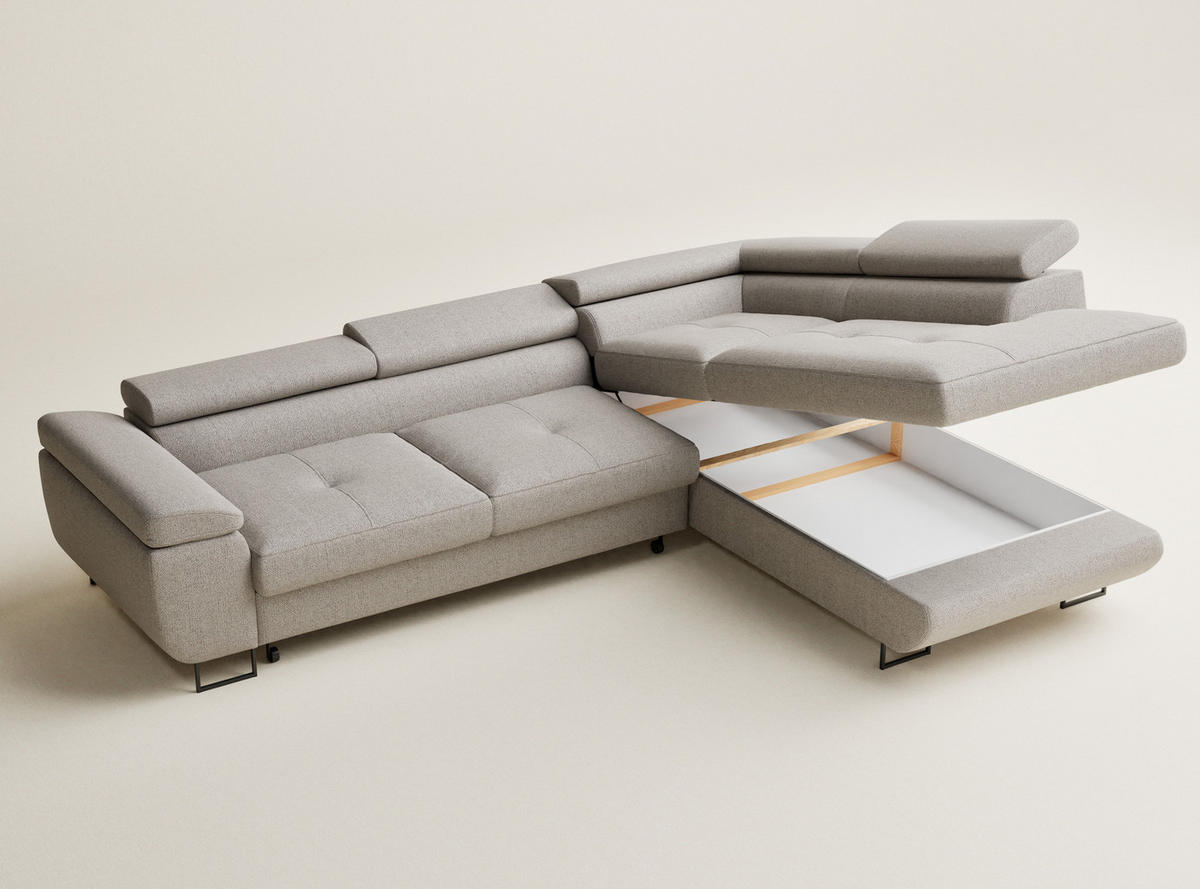 ECKSOFA MIT SCHLAFFUNKTION Concord Seidengrau Webstoff - Greige/Schwarz, Holz/Holzwerkstoff (277/203cm) - Maison de Reve