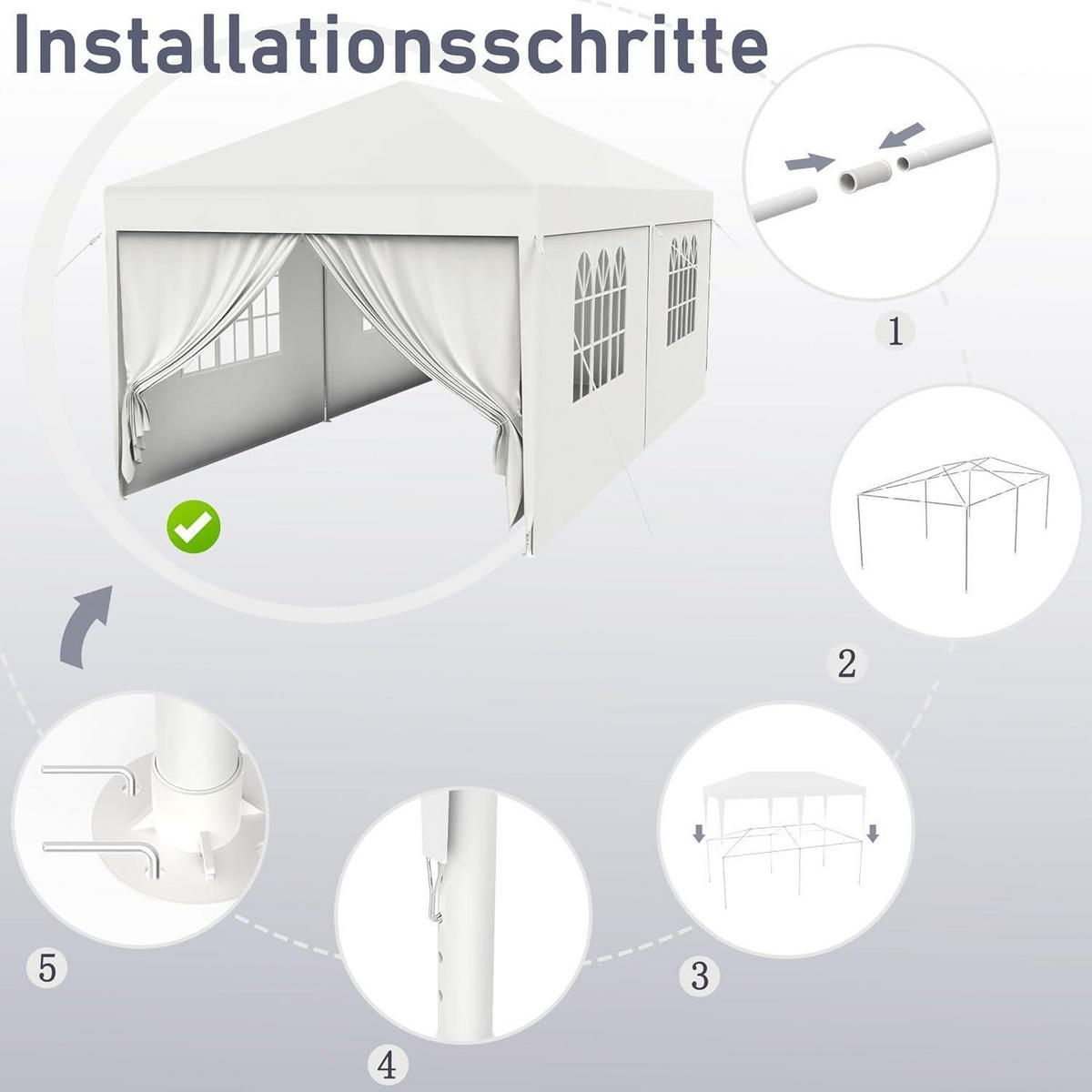 GARTENZELT 3 x 3 m mit Seitenteilen und Fenstern Weiß - Weiß, Textil (300/250/300cm)