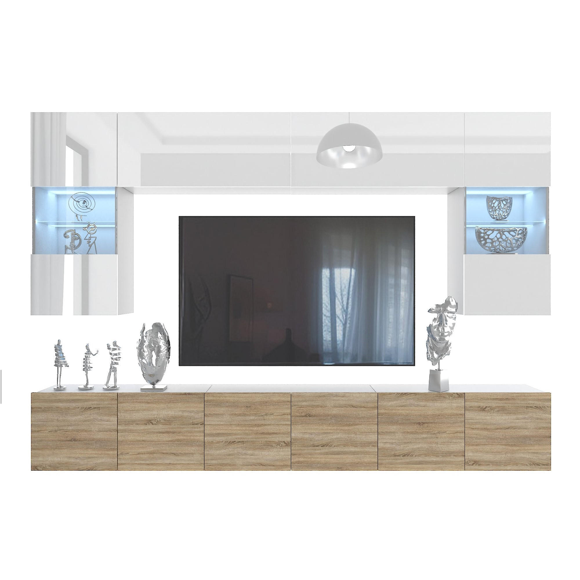 B BELINI GROUP OBÝVACÍ STĚNA Milano 1, Bílá / Dub Sonoma matný, 300 cm, Bezúchytková