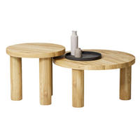 COUCHTISCH SET Eichenholz vollmassiv rund Naturbelassenen 70/70/37 - Naturfarben, Holz (70/70/37cm)