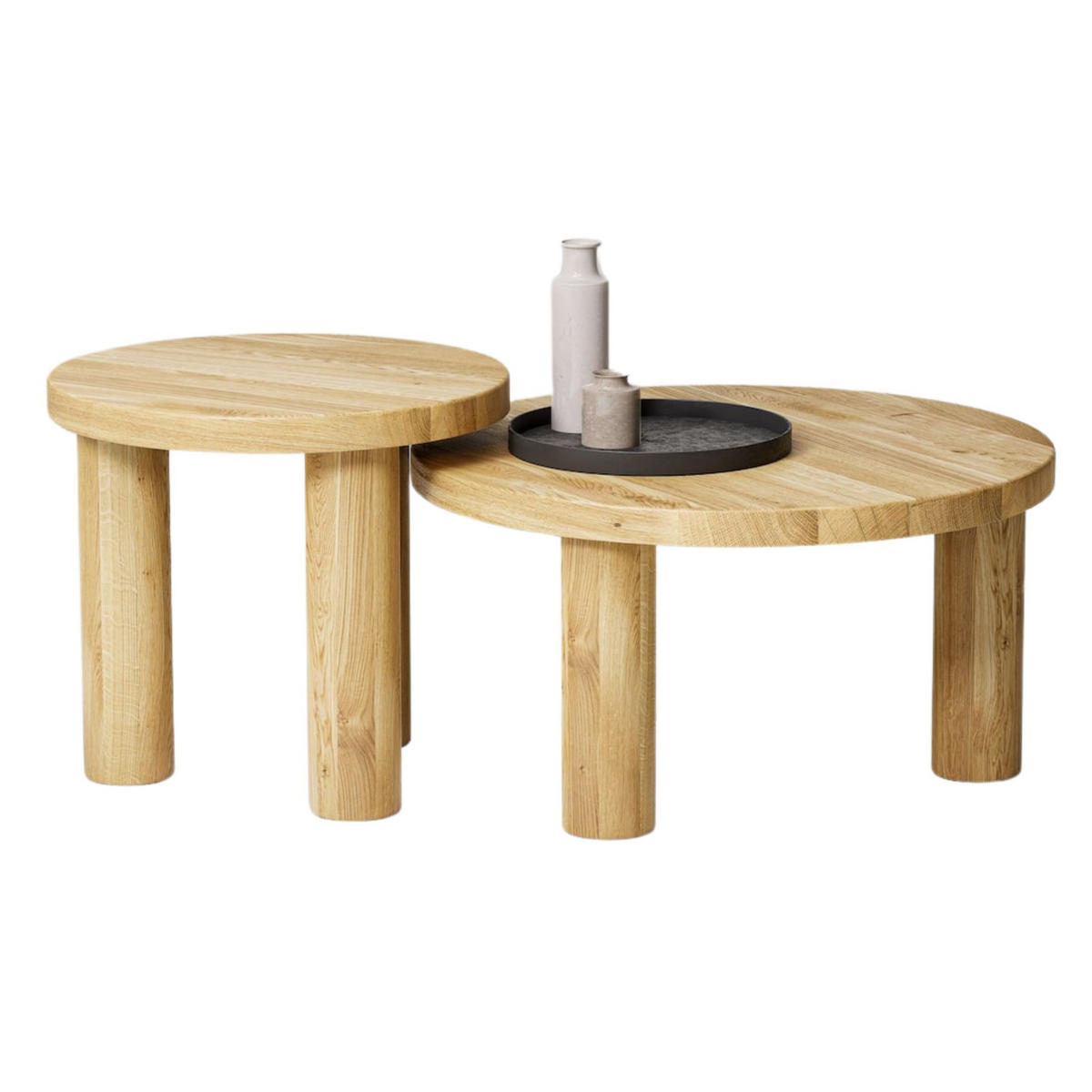 COUCHTISCH SET Eichenholz vollmassiv rund Naturbelassenen 70/70/37 - Naturfarben, Holz (70/70/37cm)