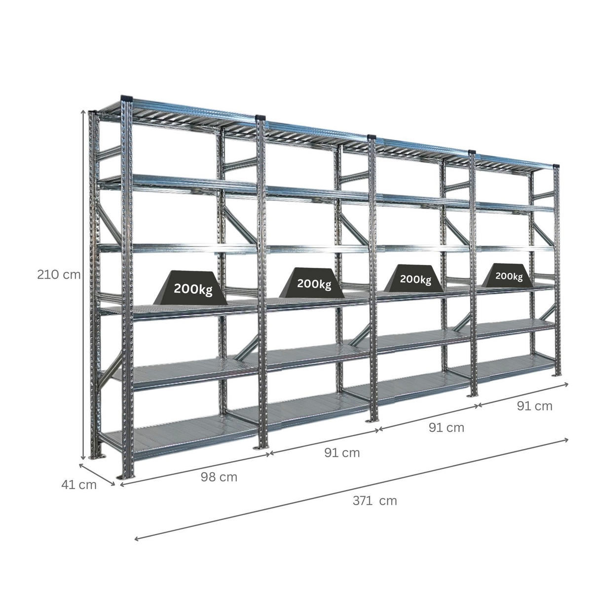 FACHBODENREGAL Proximo Stecksystem 210x360x40cm 6 Ebenen Beidseitig nutzbar Verzinkt - Silberfarben, Metall (360/210/40cm) - PROREGAL