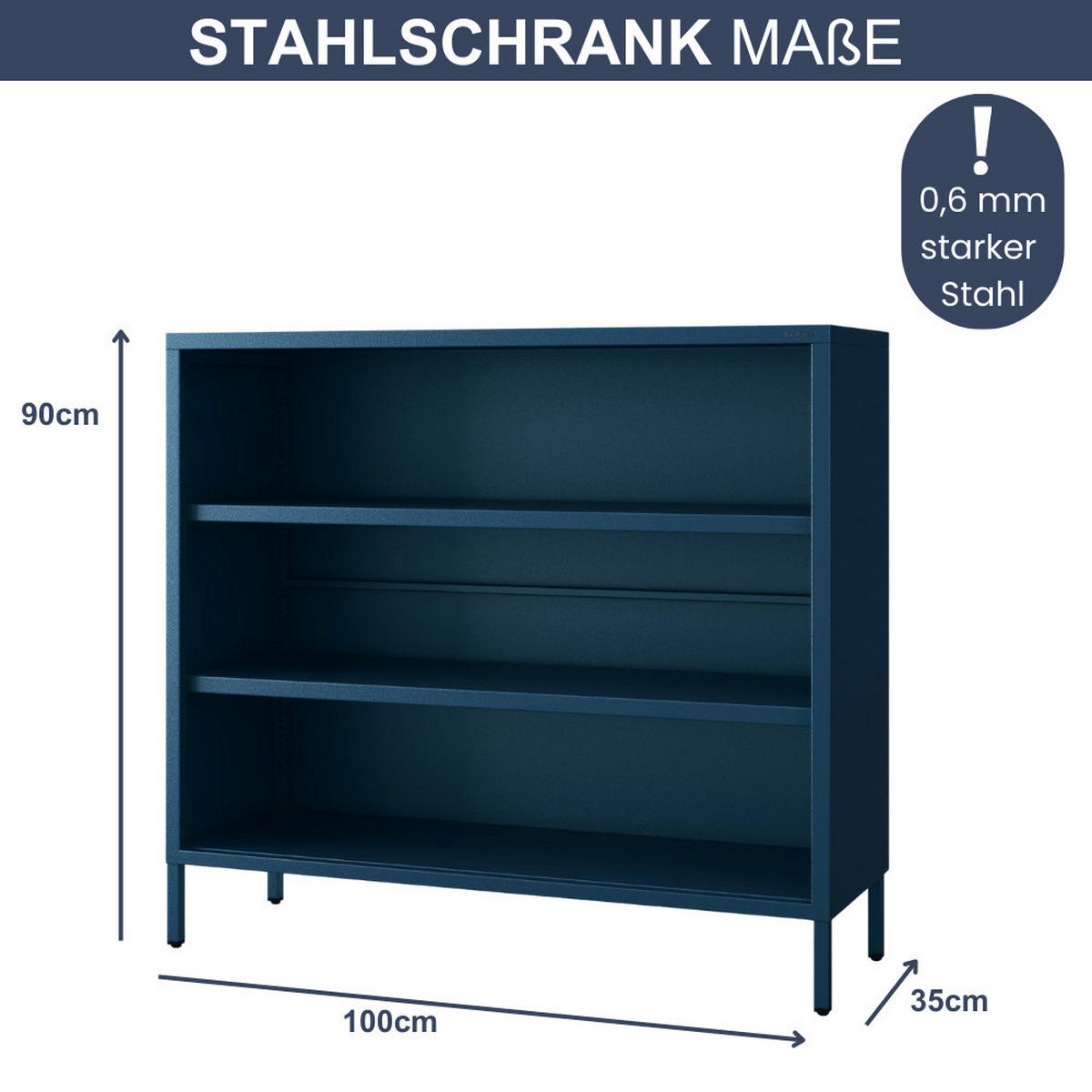 KOMMODE Metall offen WORF 4 Ebenen 90x100x35cm Dunkelblau - Dunkelblau, Metall (100/90/35cm) - DELUKE