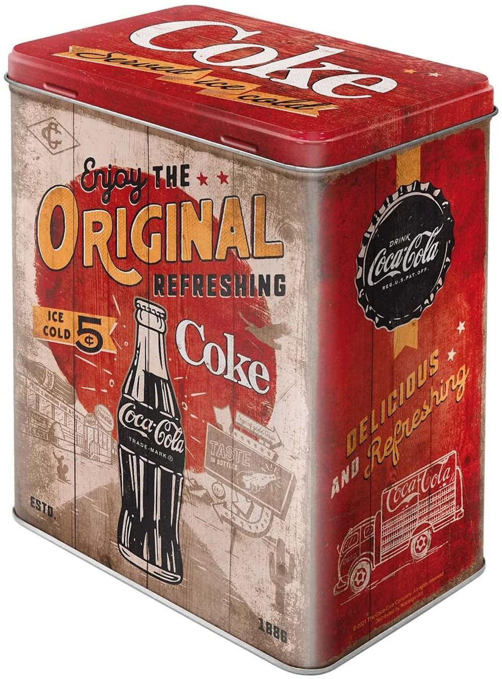 VORRATSDOSE L Coca-Cola Original Coke Highway 66 - Multicolor, Metall (14/20/10cm) - Nostalgic-Art