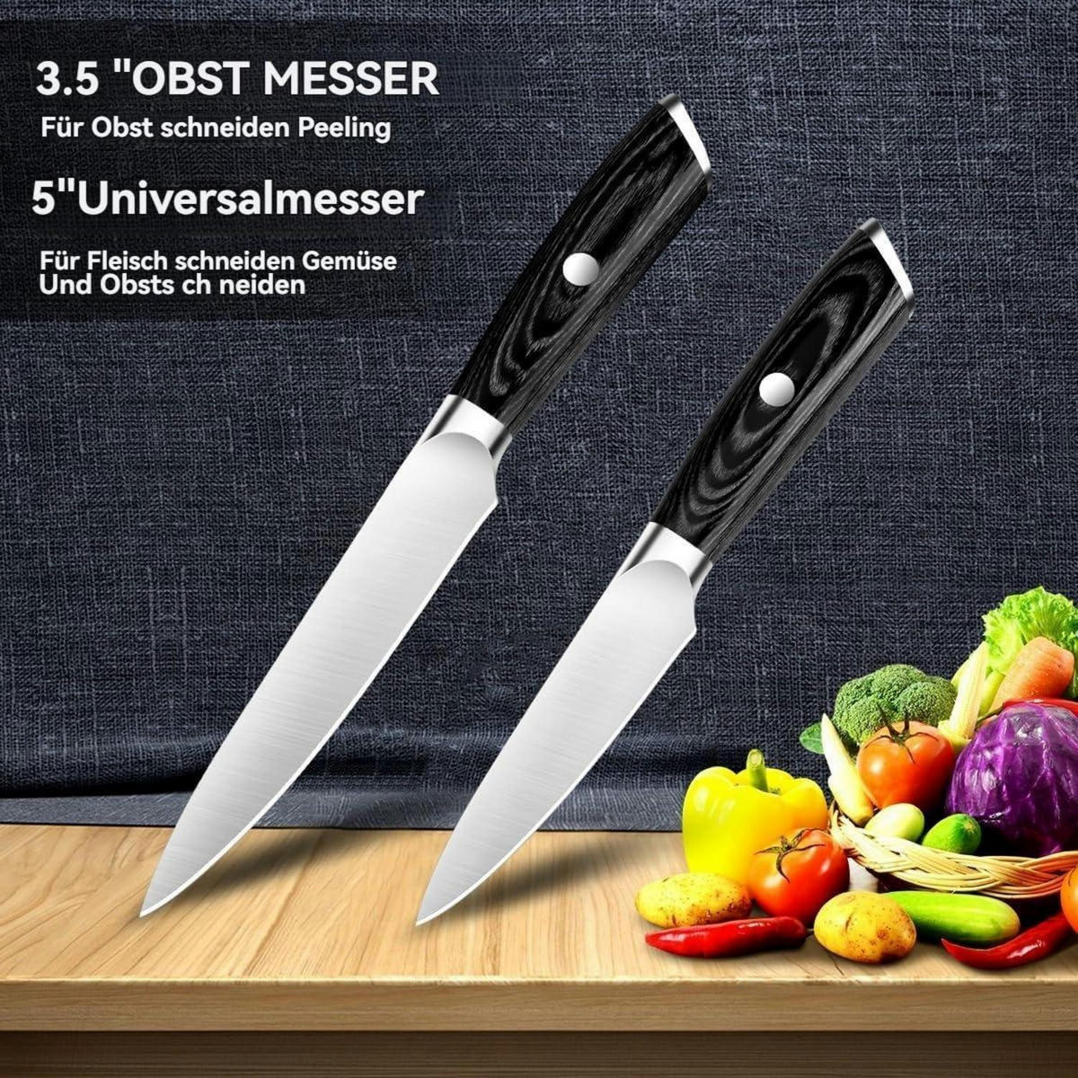 KÜCHENMESSERSET 2-teilig mit 13 cm Kochmesser und 9 cm Schälmesser aus Edelstahl - Silberfarben, Metall (23cm)