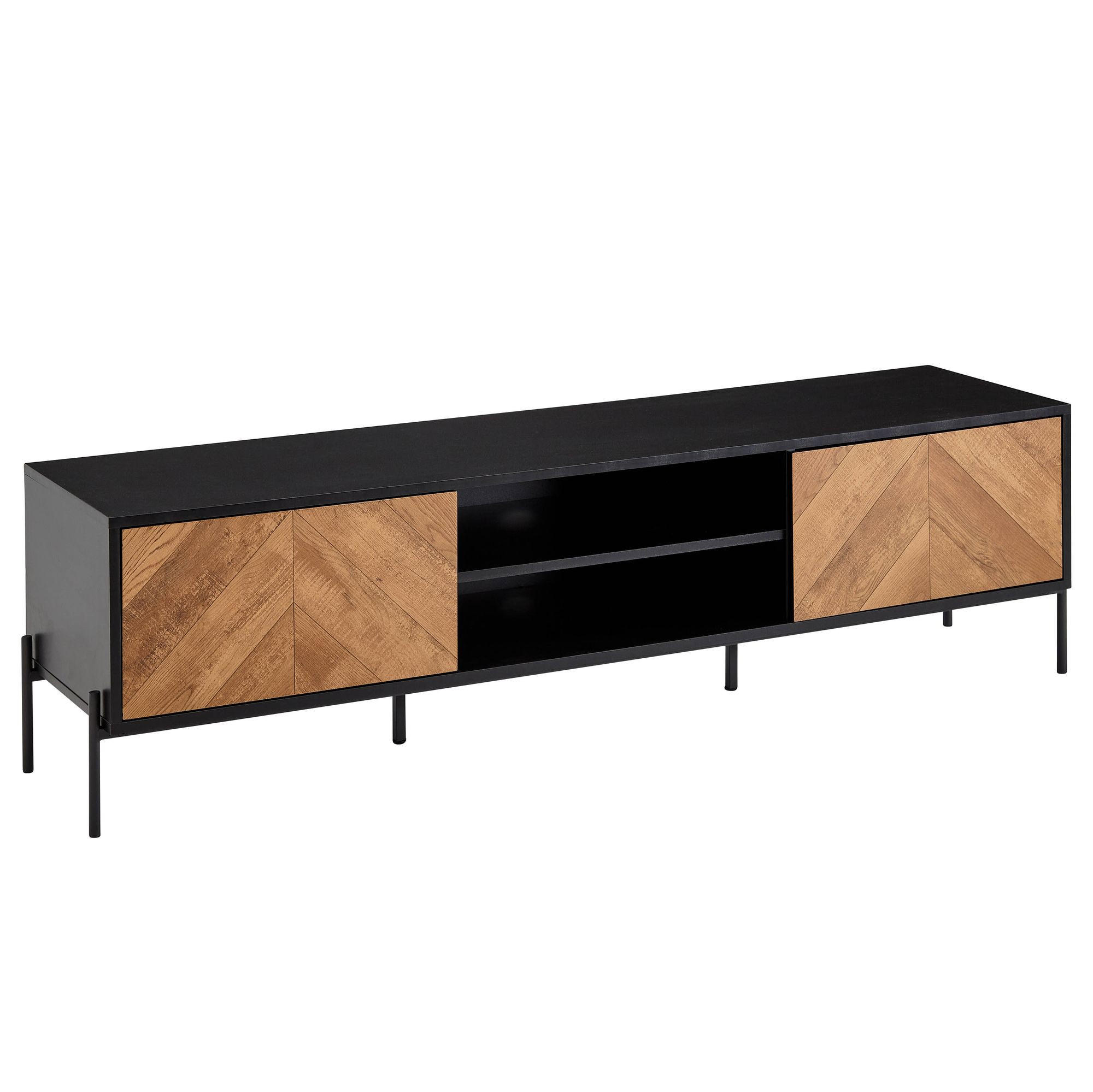 LOWBOARD Schwarz Eiche-Dekor Modern Stil 163x45x40 cm mit zwei Türen - Schwarz, Holzwerkstoff/Metall (163/45/40cm) - KADIMA DESIGN