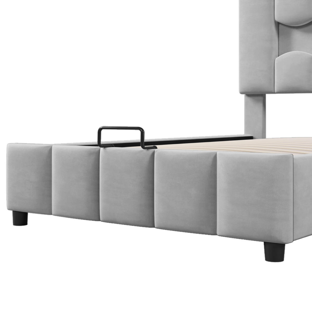 POLSTERBETT 90/200 cm grau aus Samt mit Bettkasten und LED-Beleuchtung - Grau, Textil (90/200cm) - OKMYHOME