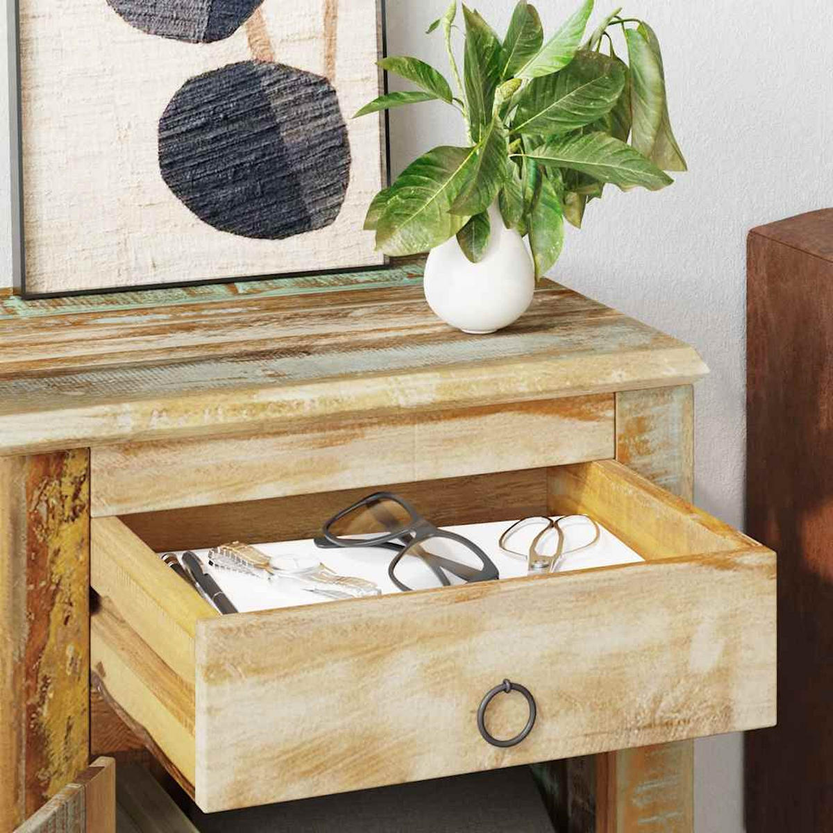 BEISTELLTISCH Mit 1 Schublade & 1 Tür Altholz - Braun, Holz/Holzwerkstoff (33/55/45cm) - vidaXL