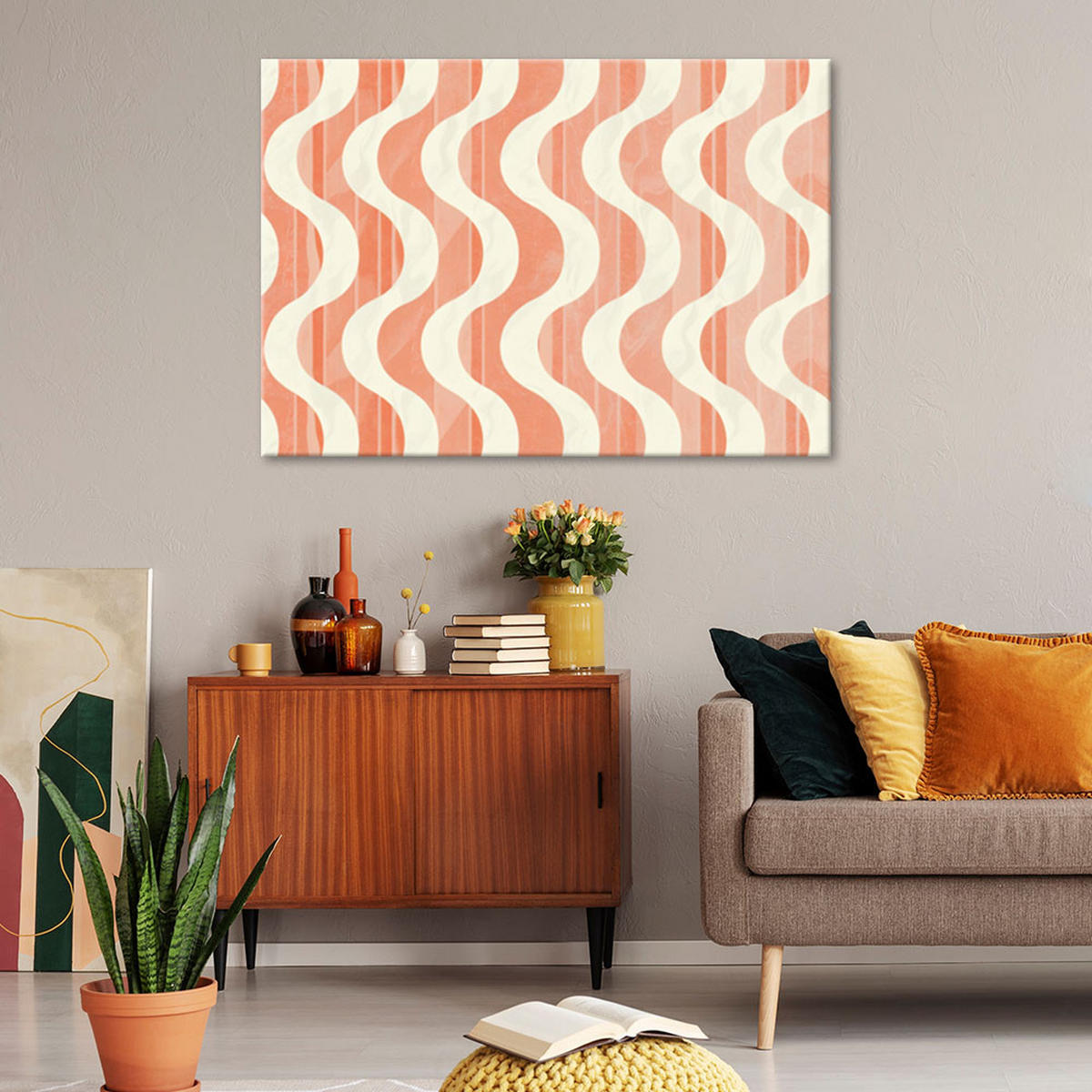 LEINWANDBILD Gewellte Retro-Abstraktion - Lila, Textil (90/60cm) - Feeby