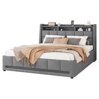 POLSTERBETT 140/200 cm grau mit LED und USB-Anschlüssen - Grau, Textil (140/200cm) - OKWISH