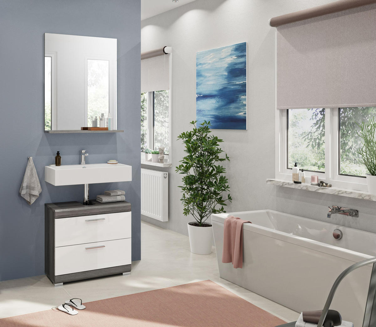 BADKOMBINATION 2tlg. Scout Bad in Rauchsilber Nachbildung und weiß hochglanz B/H/T: 60x191x34 cm - Anthrazit, Holz (60/191/37cm)