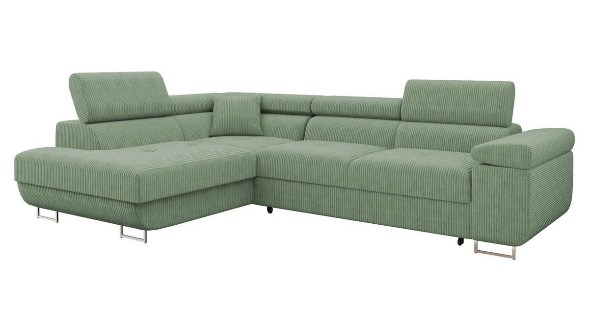 ECKSOFA Torezio Cord, Seite: Links - Grün, Holz/Textil (274/203cm) - MIRJAN24