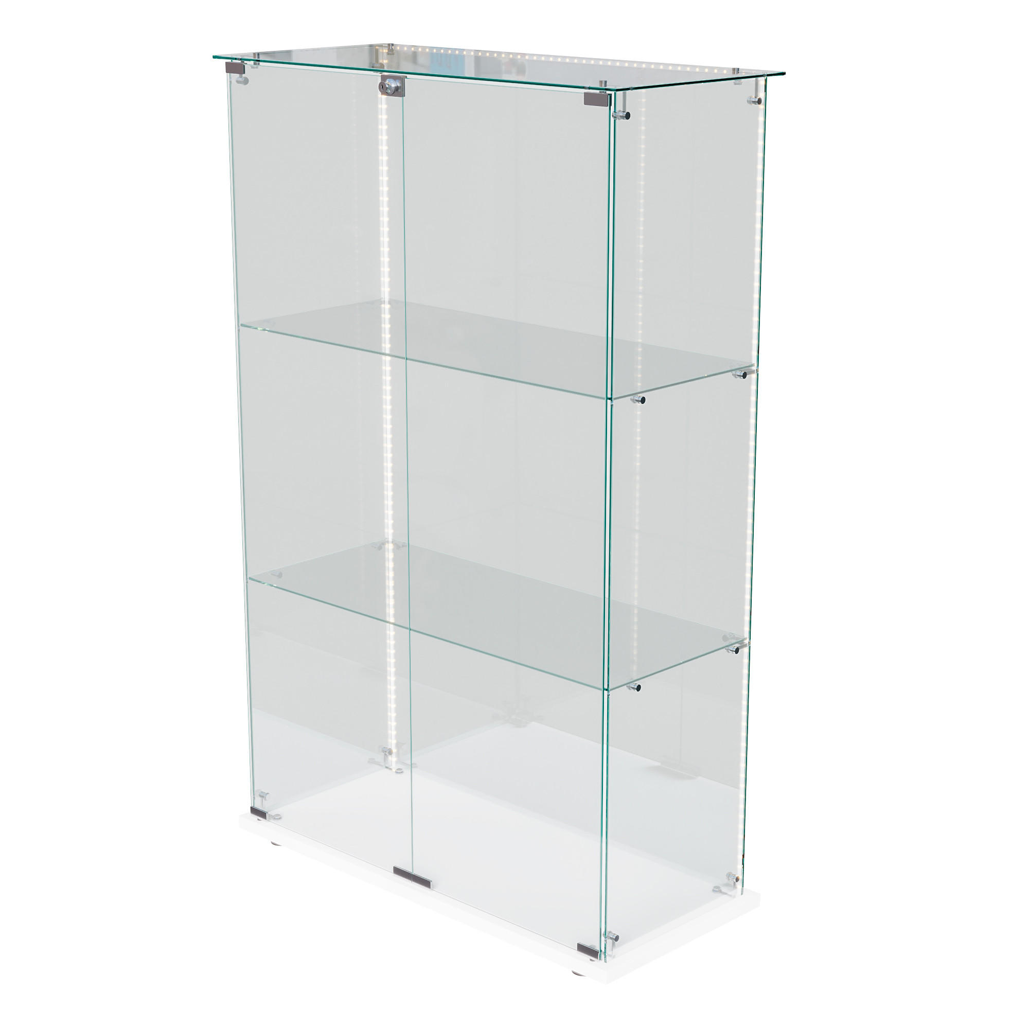 DREISTÖCKIGE glasvitrine doppeltür led weiß - Weiß, Glas (35/123.3/78.5cm) - SHOPENTRA