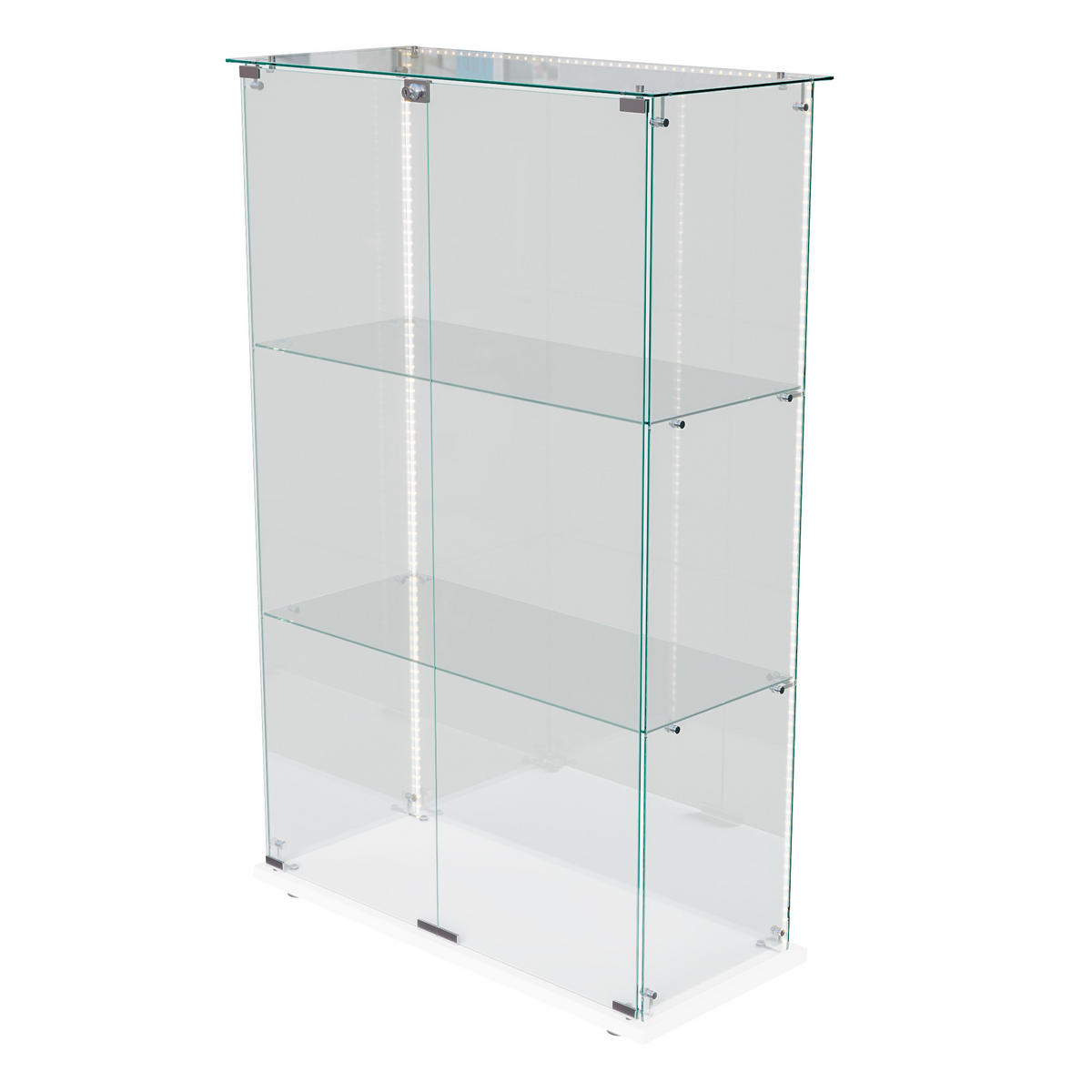 GLASVITRINE freistehend 2 Türen Schloss 3 Einlegeböden LED weiß - Weiß, Holz (78.5/123.3/35cm) - LEBENLANG