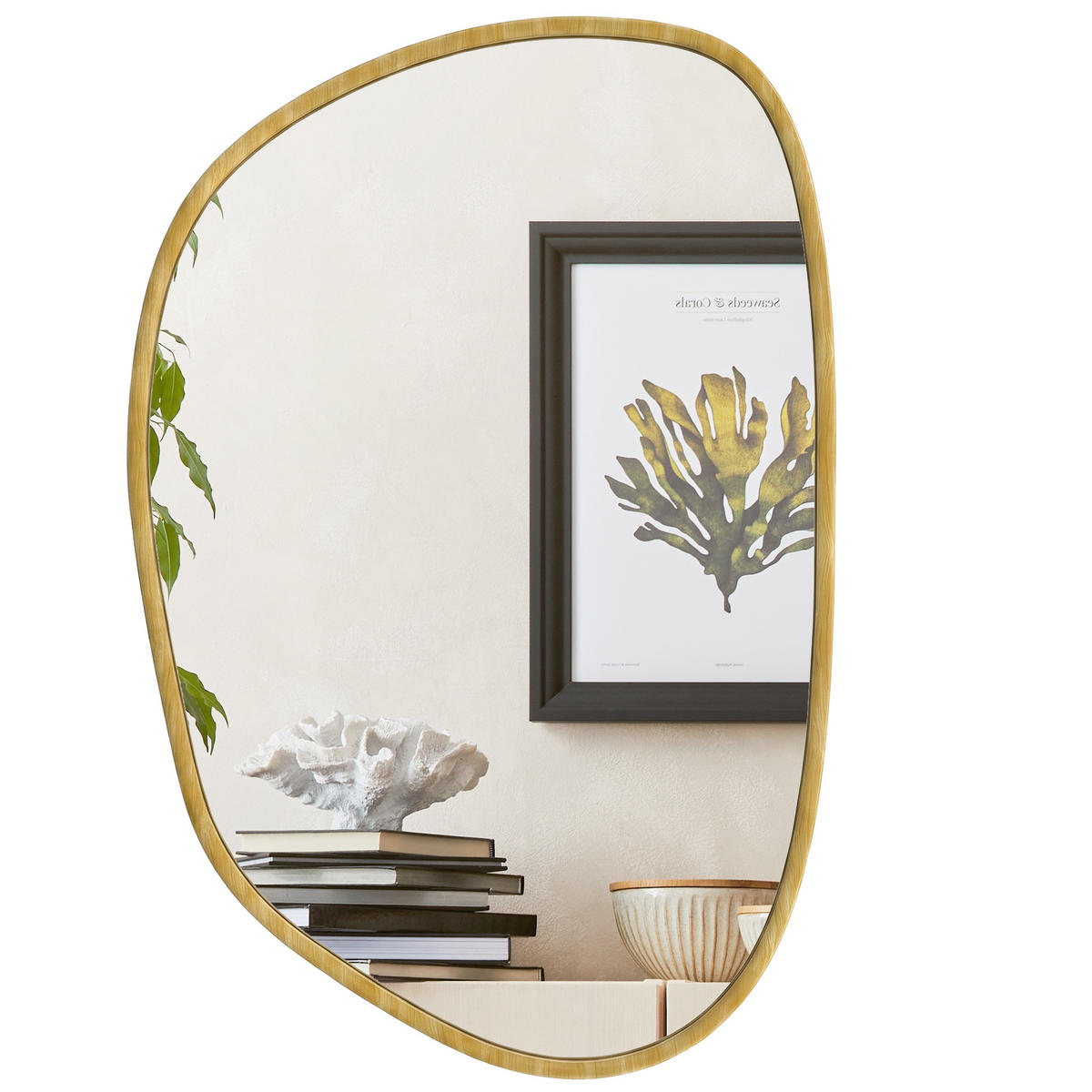 WANDSPIEGEL DE-14384 asymmetrisch mit Holzoptik-Rahmen Natur - Naturfarben, Kunststoff (60/90/2.5cm) - ComfortXL