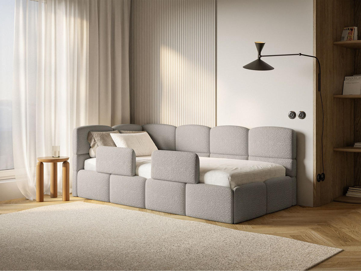 JUGENDBETT Cloudy links mit Matratze und Rausfallschutz Bouclé Greige - Taupe, Kunststoff/Textil (90/200cm) - Selsey