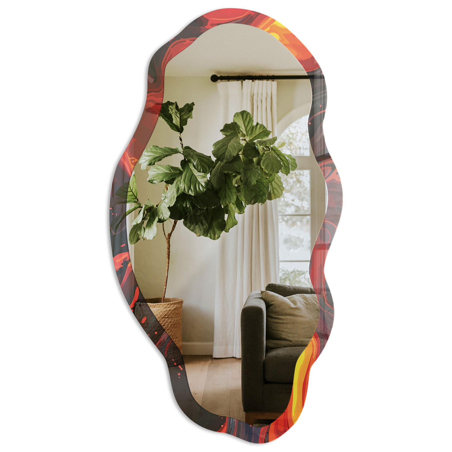 SPIEGEL 90x45 cm asymmetrisch mit Druck - Feuermagie - Transparent, Glas (45/90/0.4cm) - TULUP