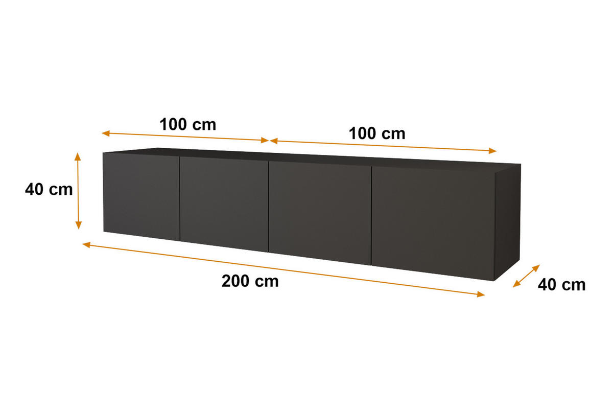 LOWBOARD ELIO-W 2x100x40x40 cm - Schwarz - Schwarz, Holzwerkstoff (200/40/40cm) - ALTDECOR