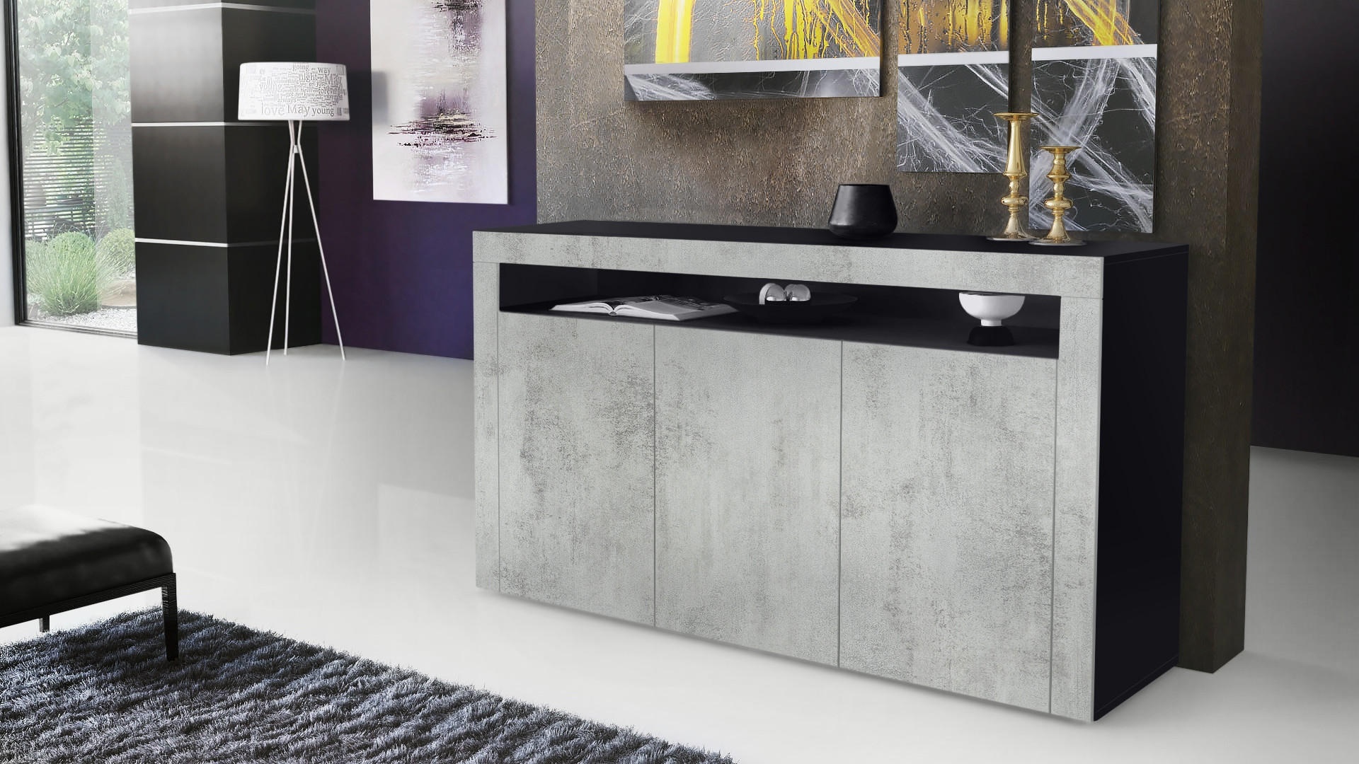 SIDEBOARD Valencia Beton Oxid Optik/ Beton Oxid Optik - Hellgrau, Holzwerkstoff (155/92/40cm) - Vladon
