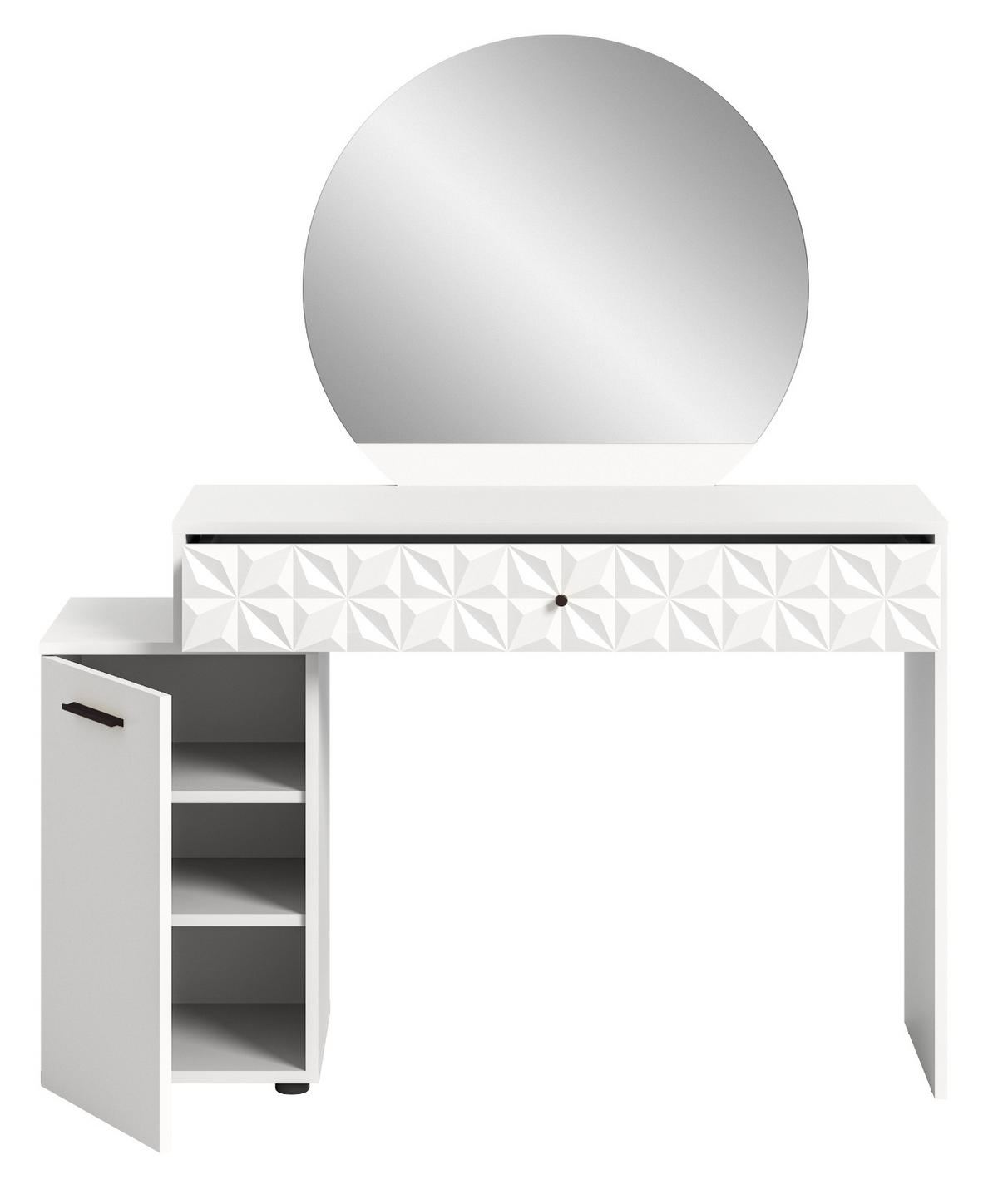 SCHMINKTISCH weiß Hochglanz 117 cm, Kosmetiktisch mit Spiegel - Weiß Hochglanz/Schwarz, Glas/Holzwerkstoff (42/138/117cm) - Inn.Furn