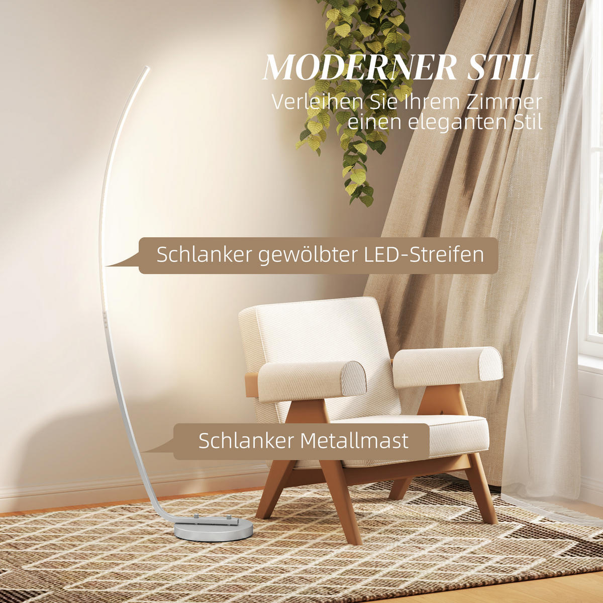 STEHLAMPE Aluminium Acryl Silber - Silberfarben, Metall (46/25/147cm) - HOMCOM