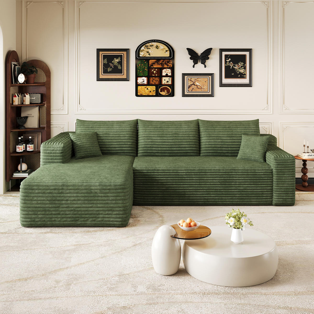 ECKSOFA 241 cm aus Stoff mit Cordbezug und Chaiselongue Grün - Grün, Textil (151/241cm) - Modenvie
