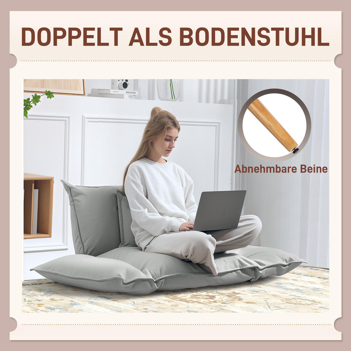 SESSEL 2-in-1, mit Kissen, Hellgrau - Hellgrau, Textil (75/78/68cm) - HOMCOM