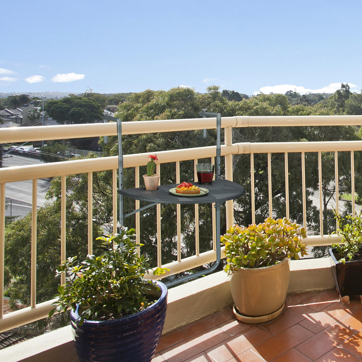 BALKONHÄNGETISCH - Grau, Kunststoff/Metall (63/59.5/84cm) - Relaxdays