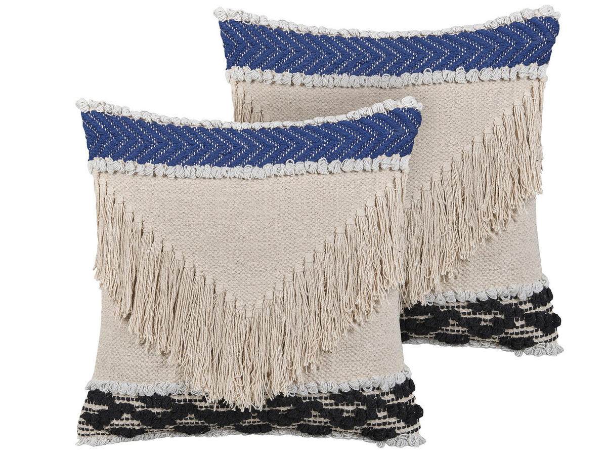 DEKOKISSEN 2er-Set Creme 45/45 cm Sofca - Creme, Naturmaterialien/Textil (45/45cm) - Beliani