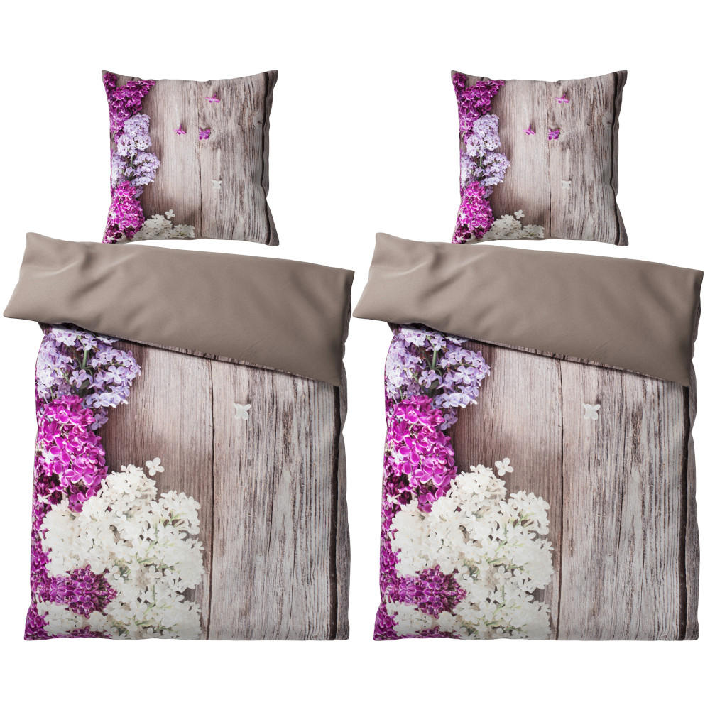 BETTWÄSCHE 4-teilig Flieder - Pink, Naturmaterialien (135/200cm) - Sanilo