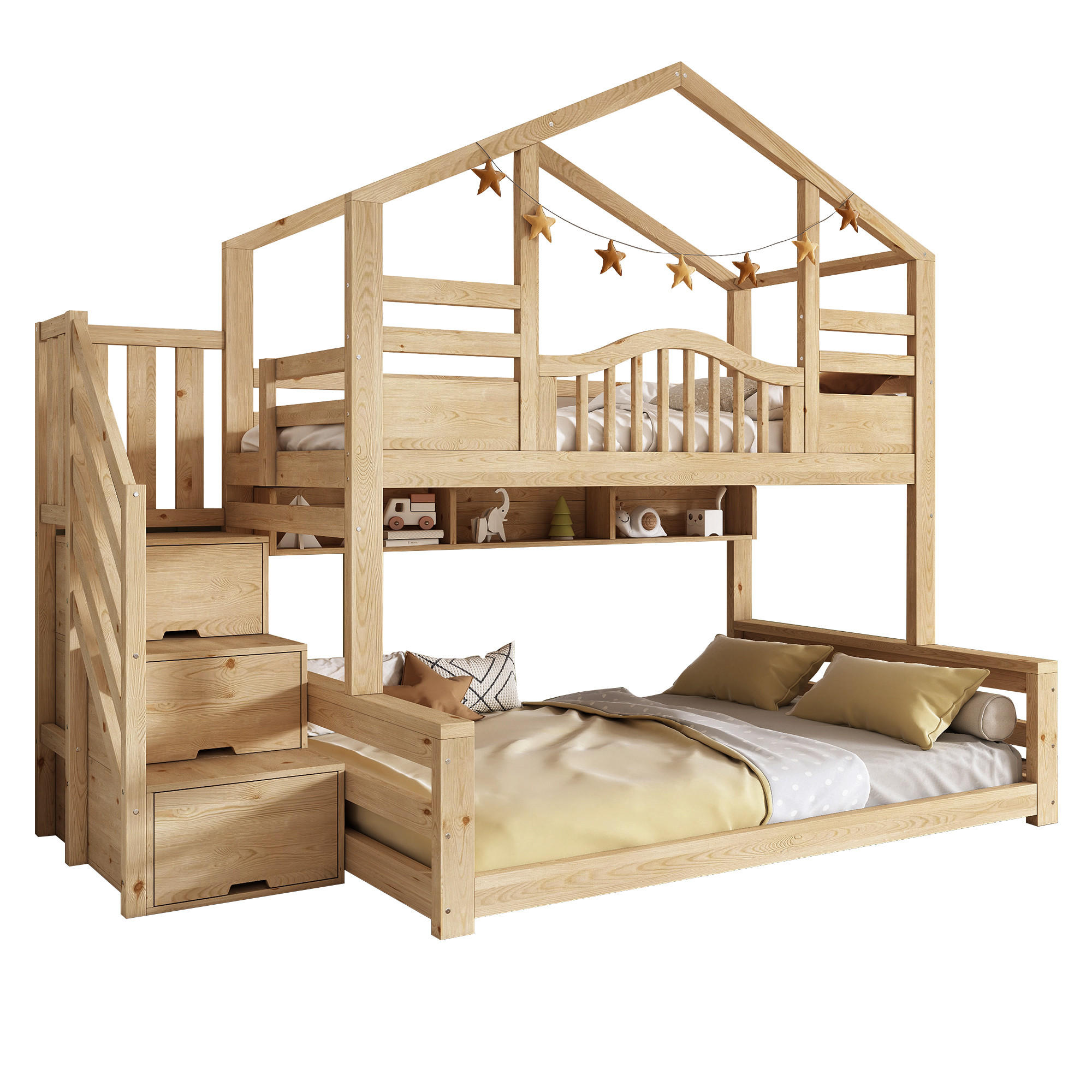 ETAGENBETT Hausbett Natur 90/140x200 cm 2-tlg. - Naturfarben, Holz (90/200cm) - ComfortXL