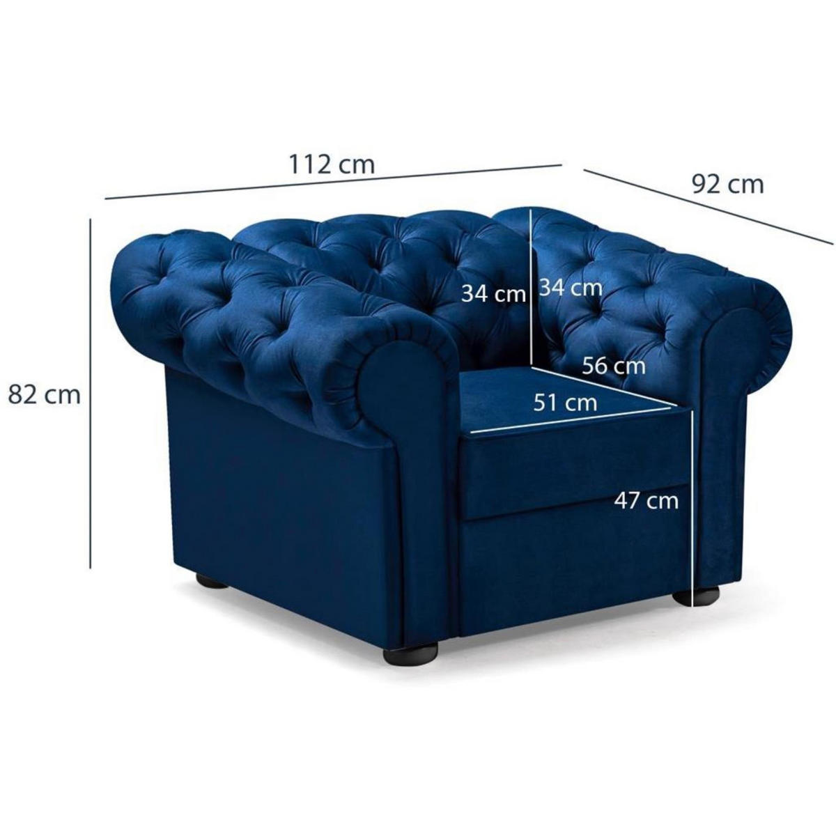 CHESTERFIELD-SESSEL Chester, Dunkelblau - Wengefarben/Dunkelblau, Textil (112/82/92cm) - Beautysofa